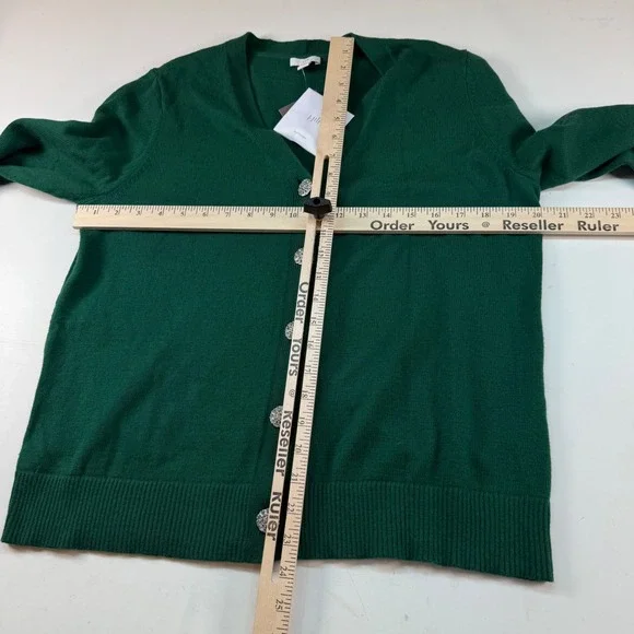 J Jill Boxwood Bejeweled Button Cardigan Sweater Green Cotton Blend Medium NEW - Picture 8 of 11